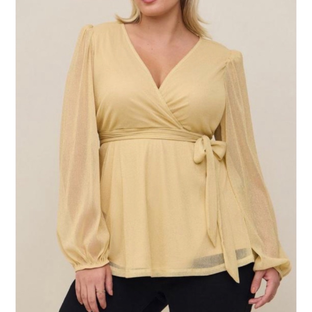 🆕 Knit Gold Glitter Lurex Surplice Peplum Top 3 3X 22 24 NWT Torrid New!